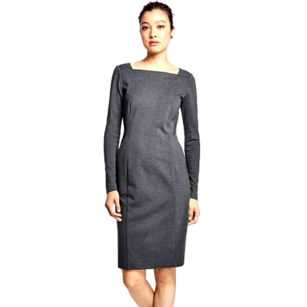 NEW! Brooks Brothers 8 Ponte Knit Sheath Dress $275 Long Sleeve Square Neck Gray